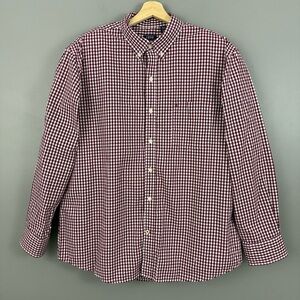 IZOD Premium Essentials Burgundy Red White Gingham Button Down Shirt XL